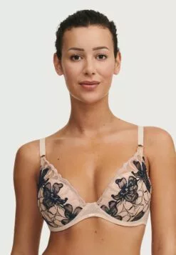 Chantelle Fleurs Bra Plunge - Beugel Bh - Golden Beige/Black